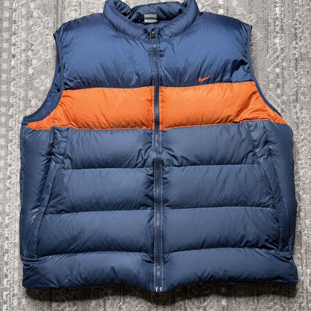 Nike Duck Down Puffer Vest Mens 4XL Blue Orange Outdoors College Sportswear READ